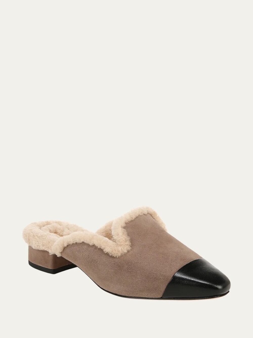 New Veronica Beard Cecile Suede Shearling Cap Toe Mules Taupe Sz 9